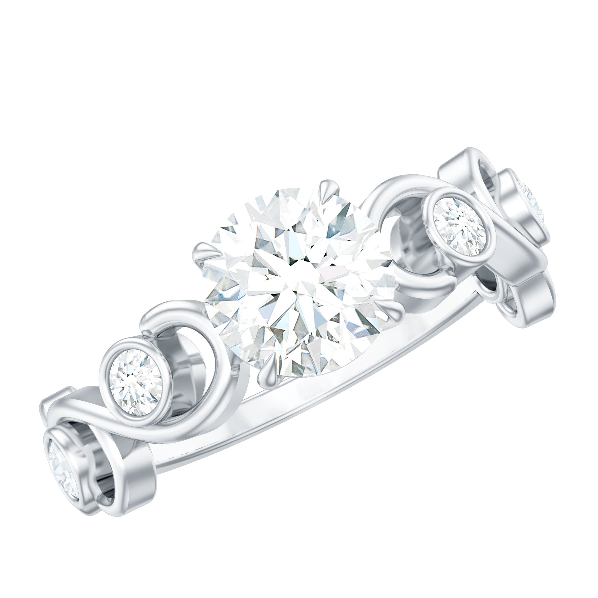 Certified Moissanite Engagement Ring with Ivy Scroll Shank