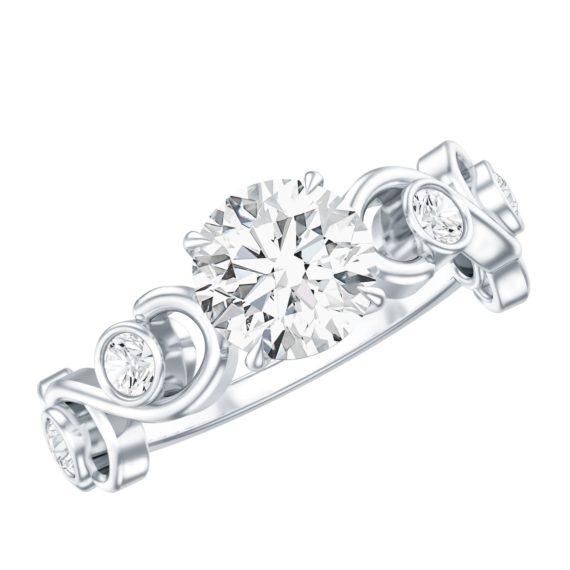 Certified Moissanite Engagement Ring with Ivy Scroll Shank D-VS1 - Rosec Jewels