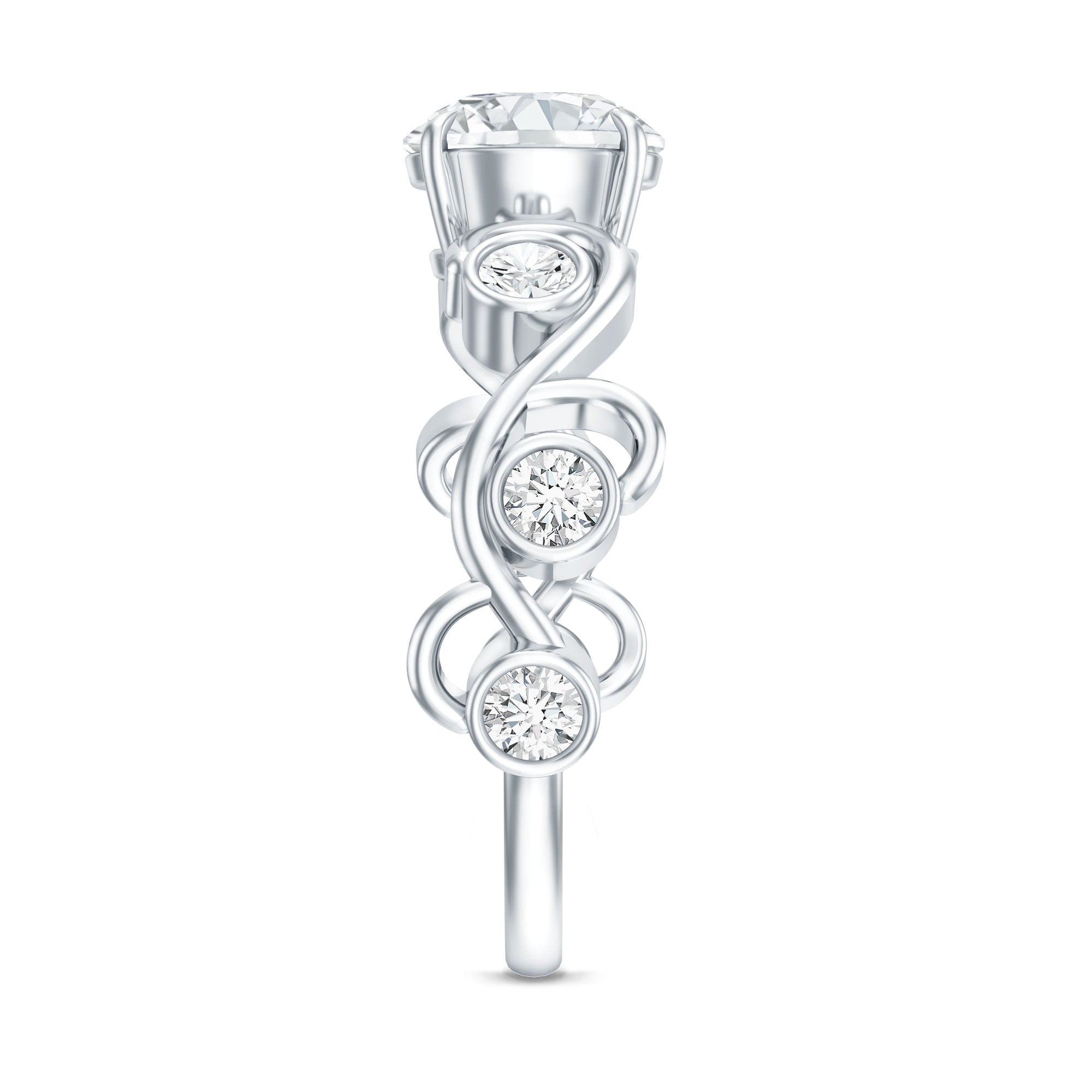 Certified Moissanite Engagement Ring with Ivy Scroll Shank D-VS1 - Rosec Jewels