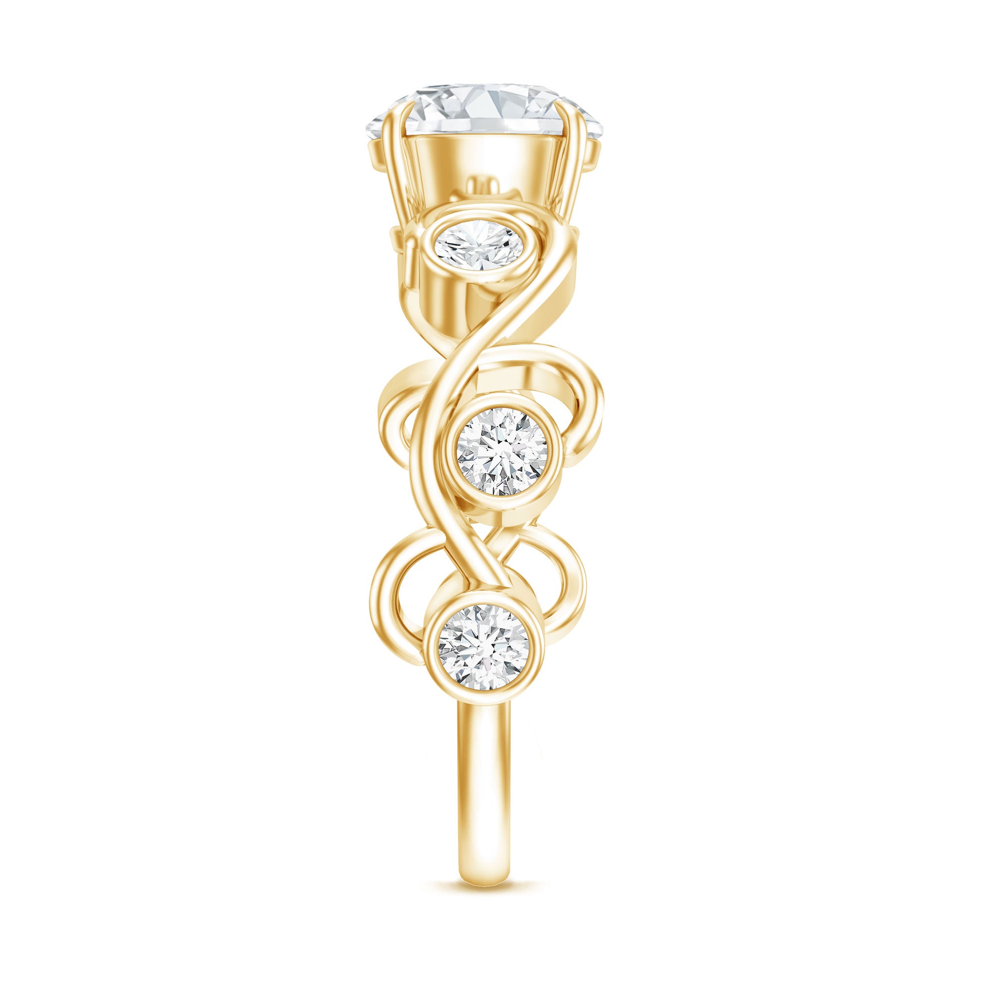 Certified Moissanite Engagement Ring with Ivy Scroll Shank D-VS1 - Rosec Jewels