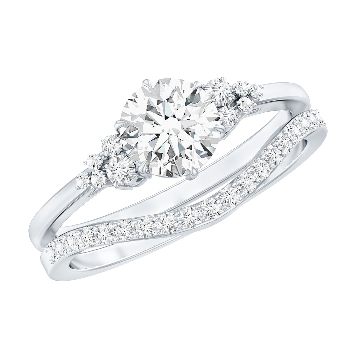IGI Graded Lab Grown 1 Carat Diamond Engagement Ring with Wedding Band Lab - ( E-VS1 ) - Rosec Jewels