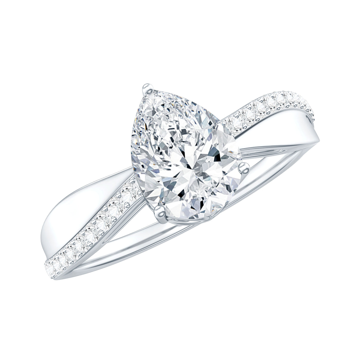 1 Carat Lab Grown Diamond Teardrop Engagement Ring with IGI Certificate Lab - ( E-VS1 ) - Rosec Jewels