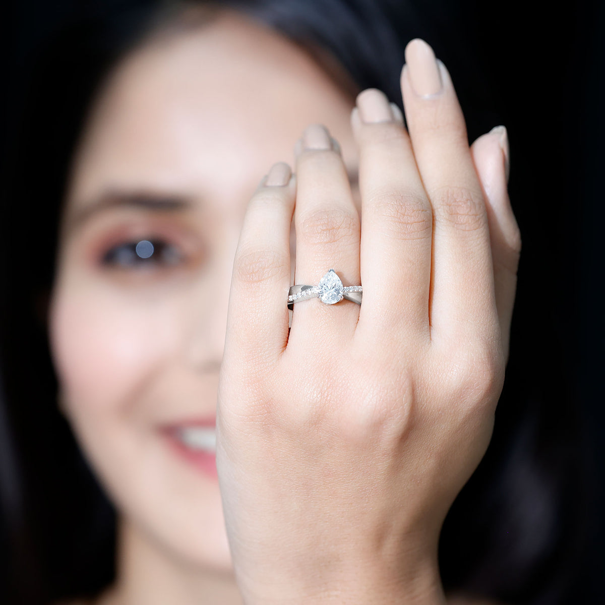 1 Carat Lab Grown Diamond Teardrop Engagement Ring with IGI Certificate Lab - ( E-VS1 ) - Rosec Jewels