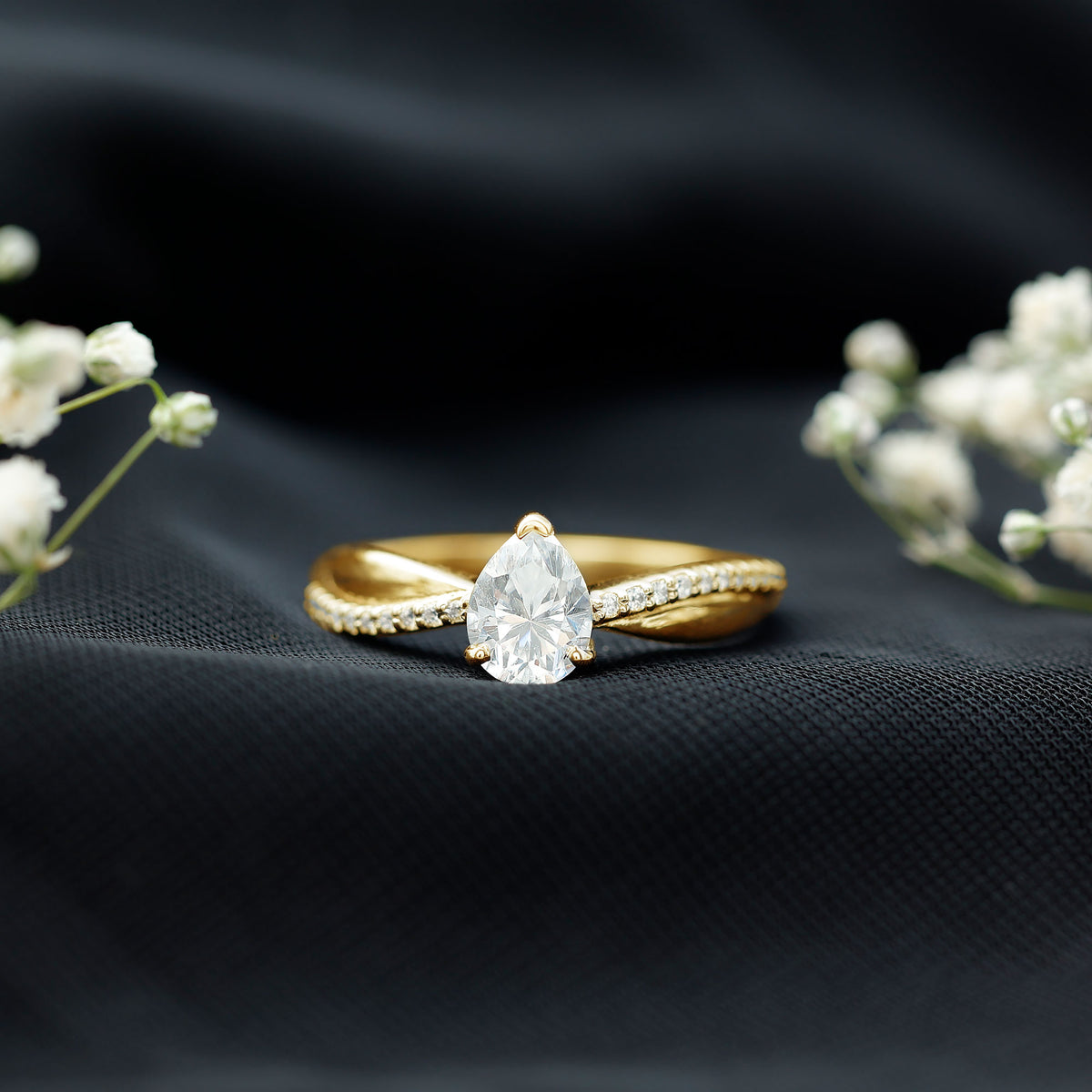 1 Carat Lab Grown Diamond Teardrop Engagement Ring with IGI Certificate Lab - ( E-VS1 ) - Rosec Jewels