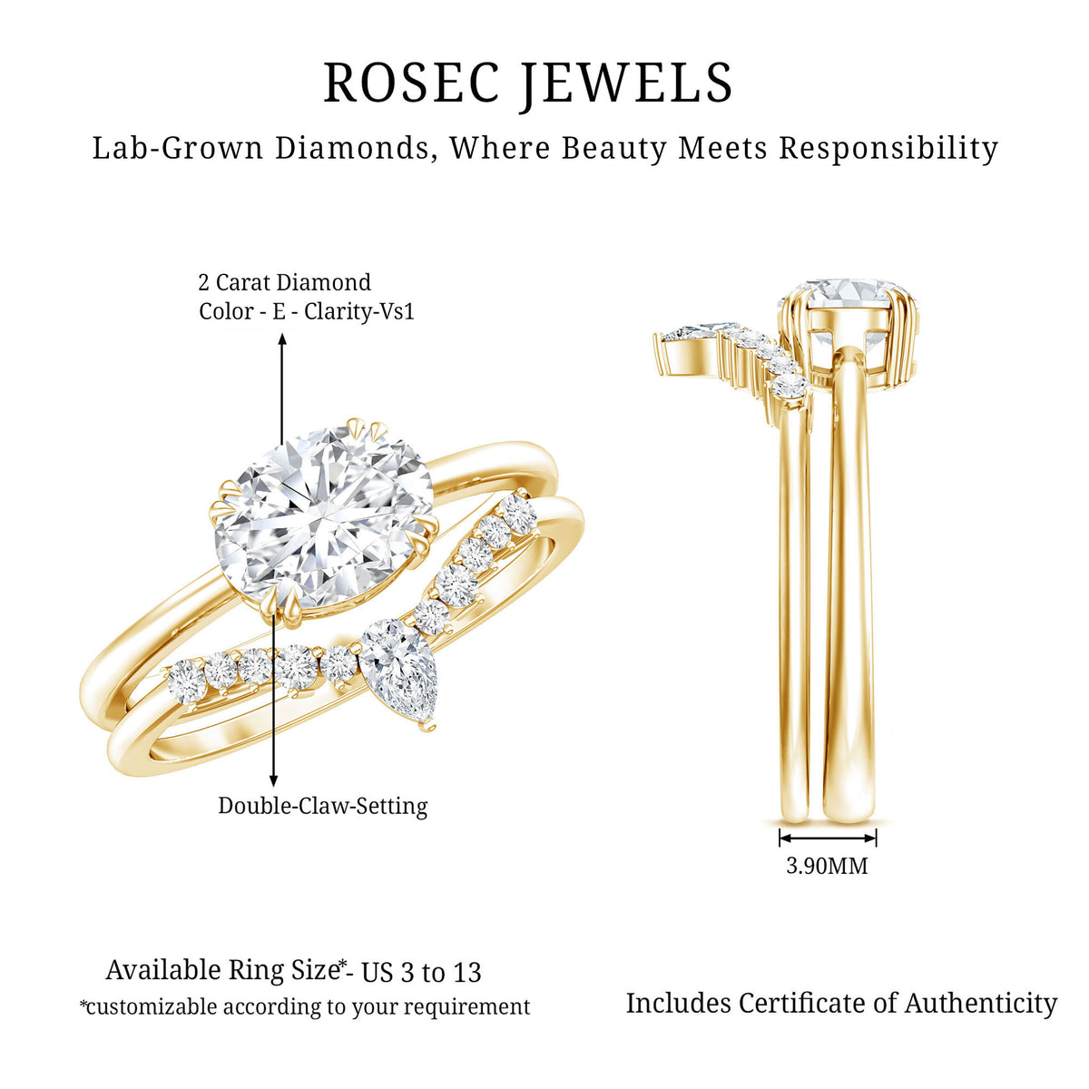 2 Carat IGI Authenticated Lab Grown Diamond Oval Wedding Ring Set Lab - ( E-VS1 ) - Rosec Jewels