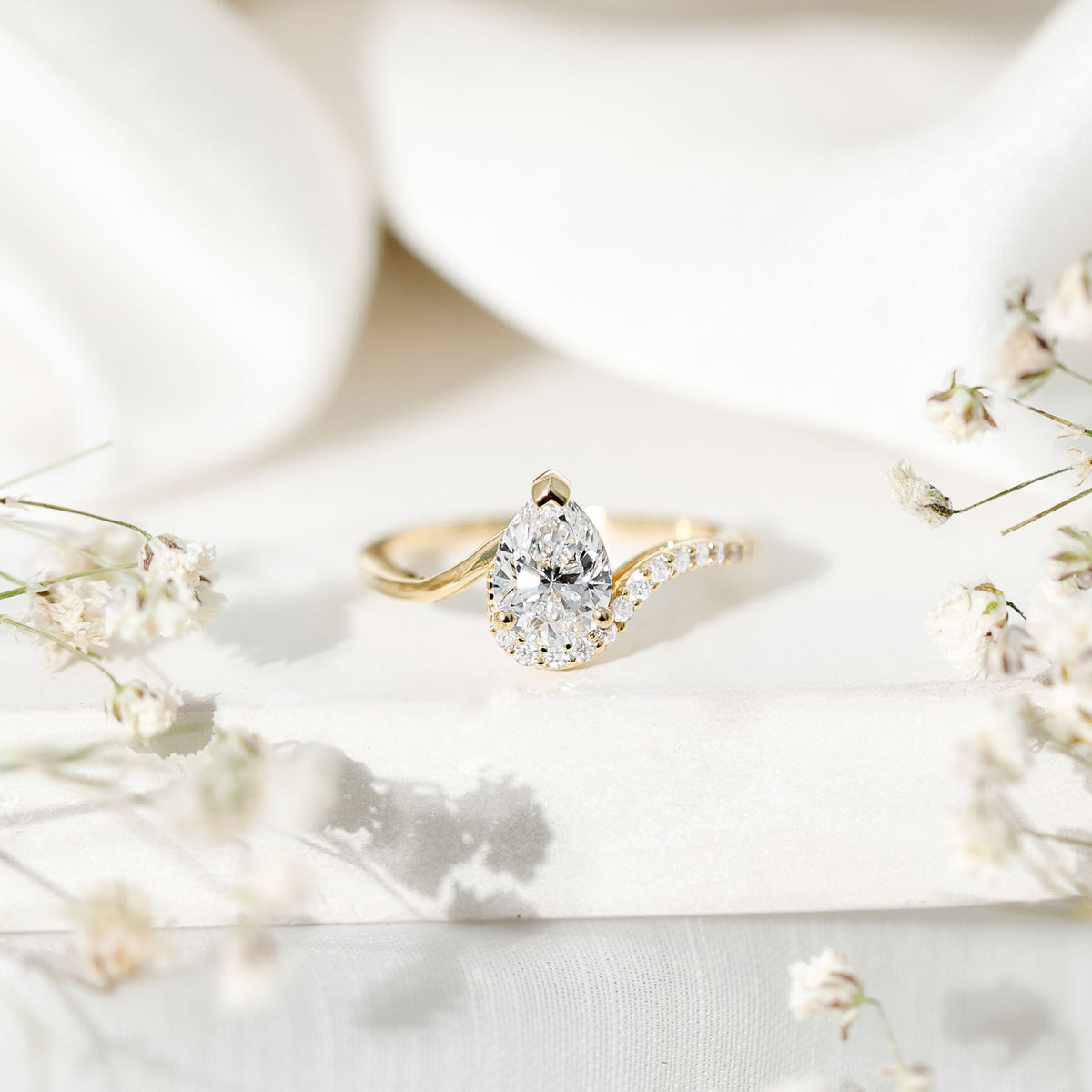 1 Carat Pear Shaped Lab Grown Diamond Bypass Engagement Ring IGI Graded Lab - ( E-VS1 ) - Rosec Jewels