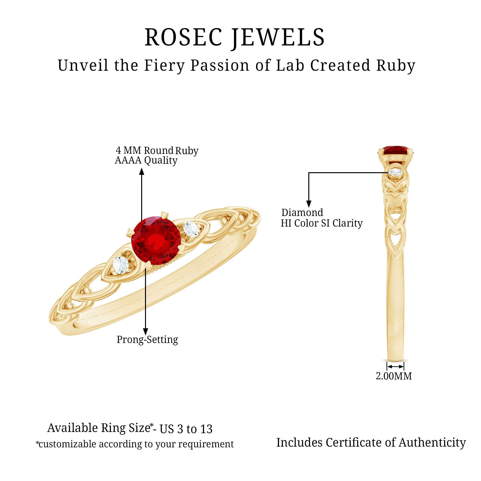 Rosec Jewels-Lab Grown Ruby Designer Promise Ring with Diamond