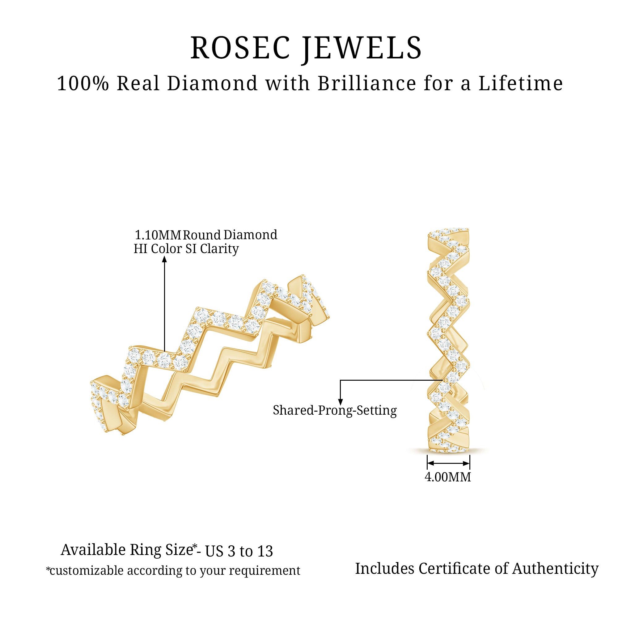 Minimal Diamond Zig Zag Eternity Band Ring Natural - ( HI-SI ) - Rosec Jewels
