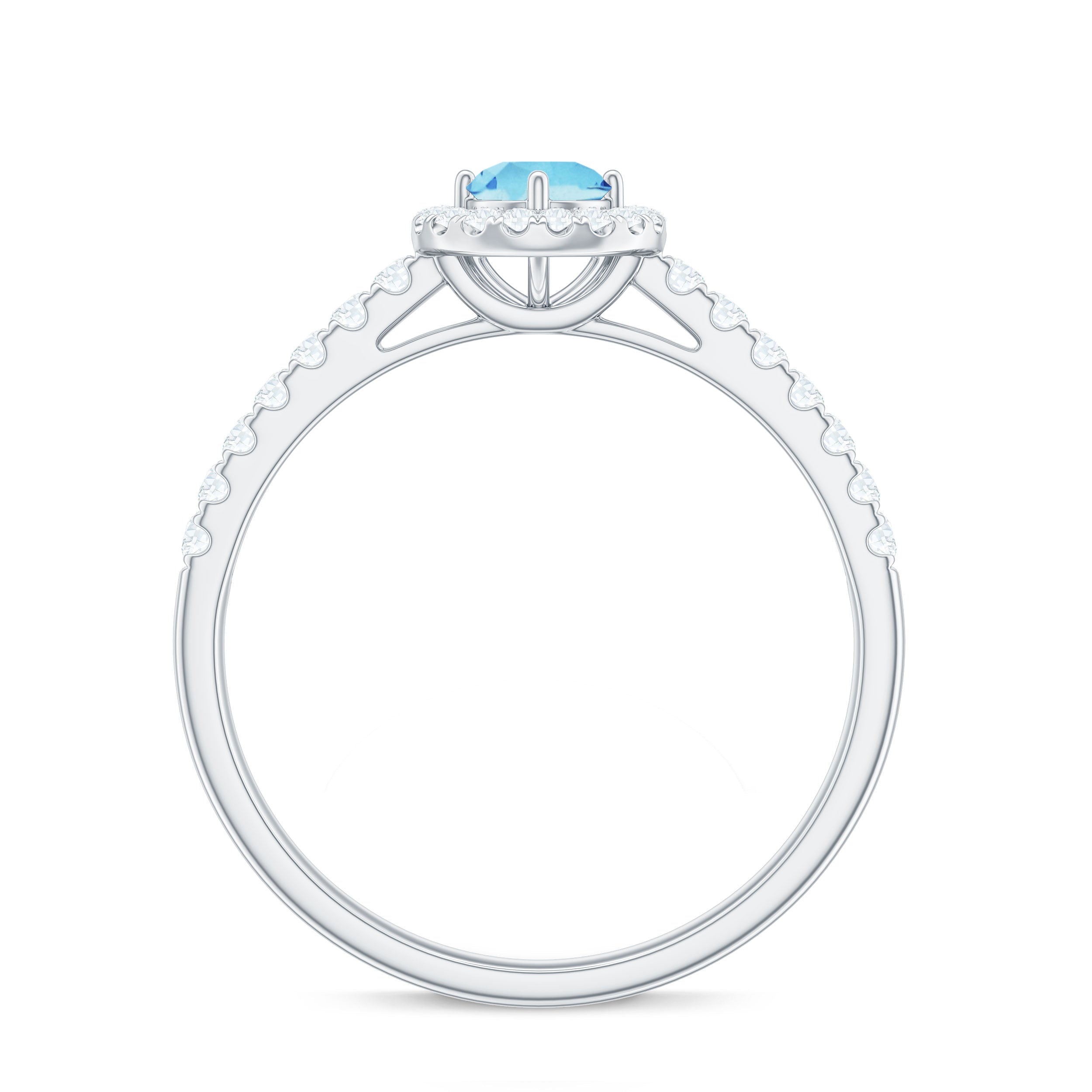 Certified Natural Aquamarine Engagement Ring with Diamond Halo AAA - Rosec Jewels