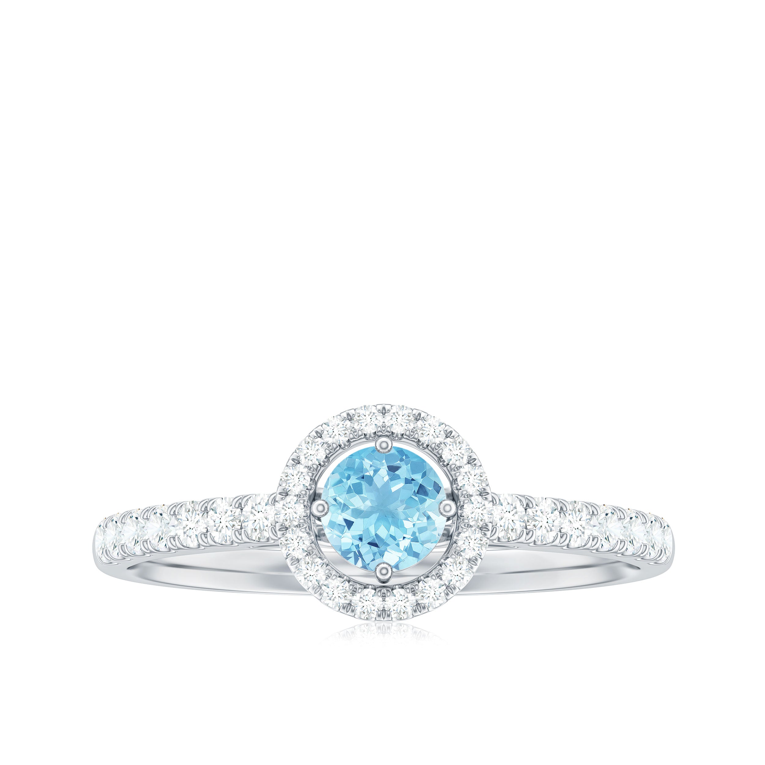 Certified Natural Aquamarine Engagement Ring with Diamond Halo AAA - Rosec Jewels
