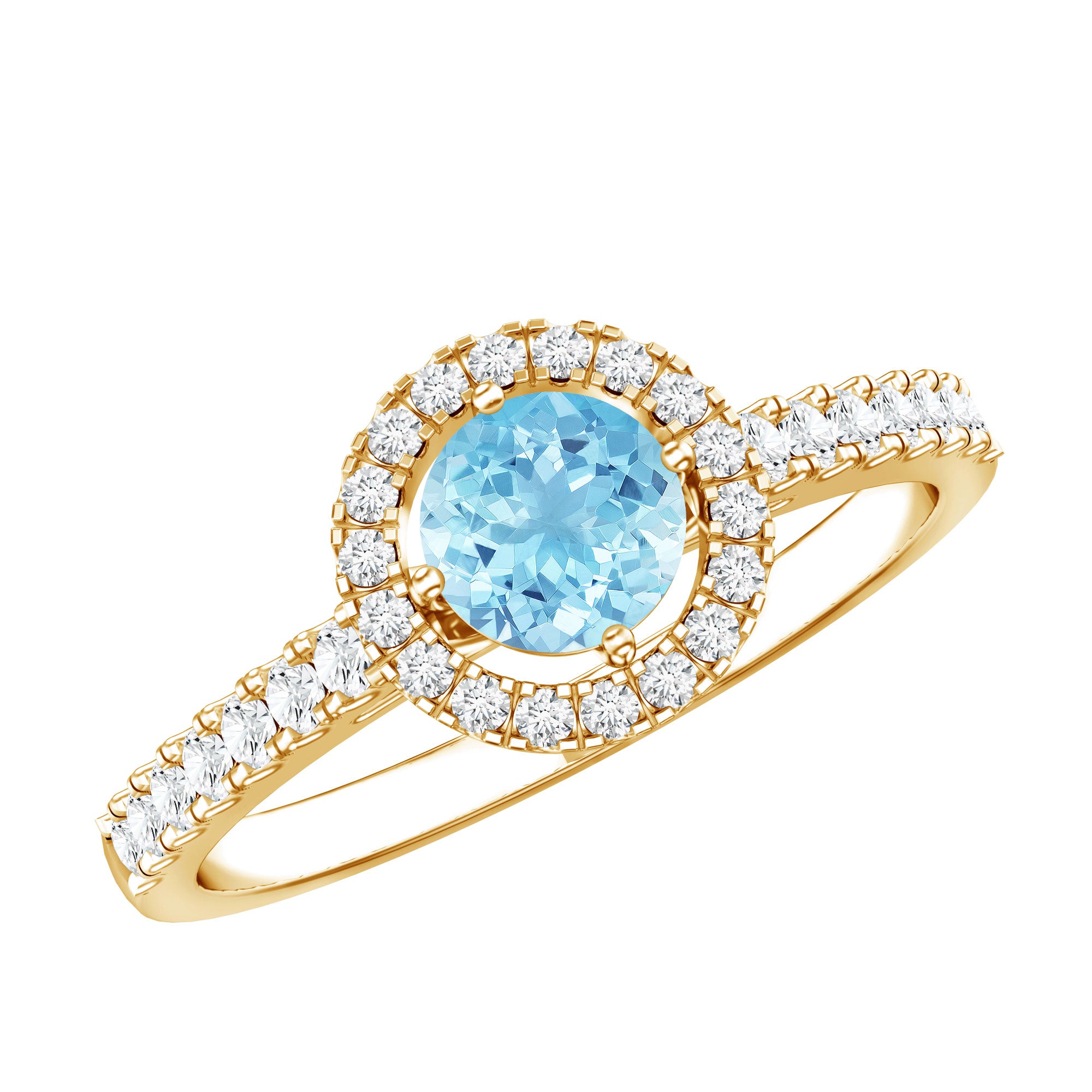 Certified Natural Aquamarine Engagement Ring with Diamond Halo AAA - Rosec Jewels