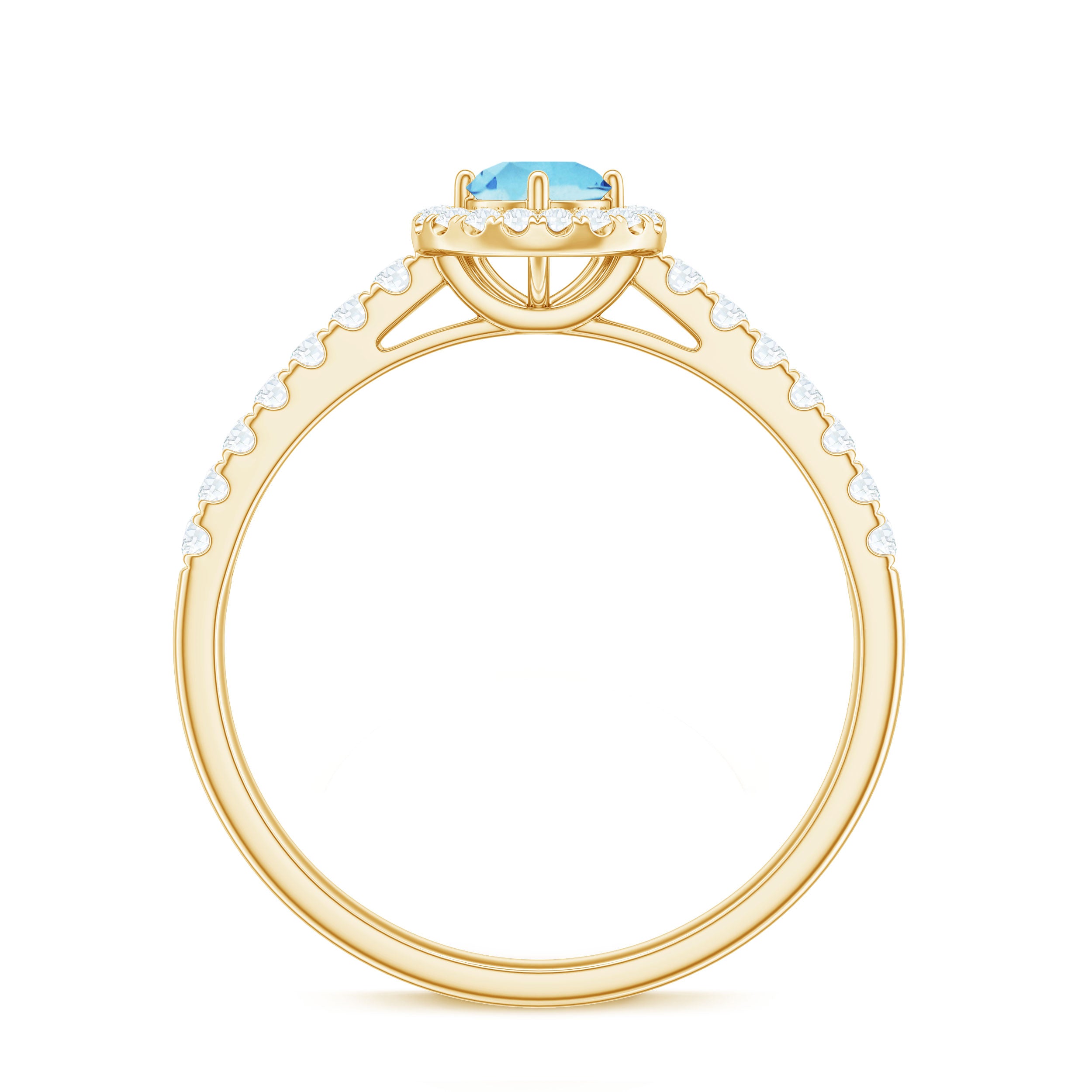 Certified Natural Aquamarine Engagement Ring with Diamond Halo AAA - Rosec Jewels