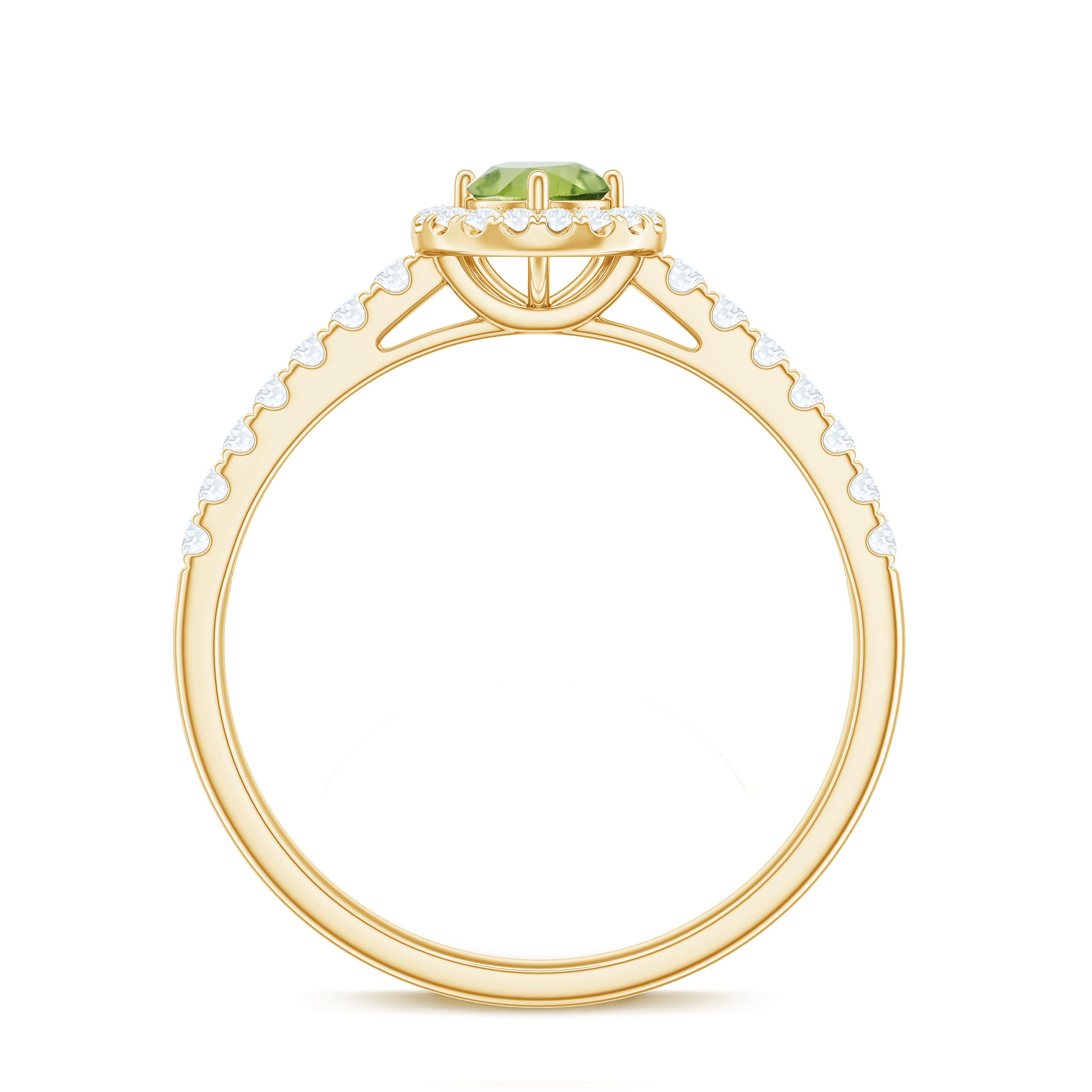 Genuine Half Carat Peridot Engagement Ring with Diamond Halo AAA - Rosec Jewels