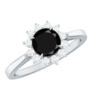 Rosec Jewels-Round Cut Black Onyx and Diamond Engagement Ring For Women