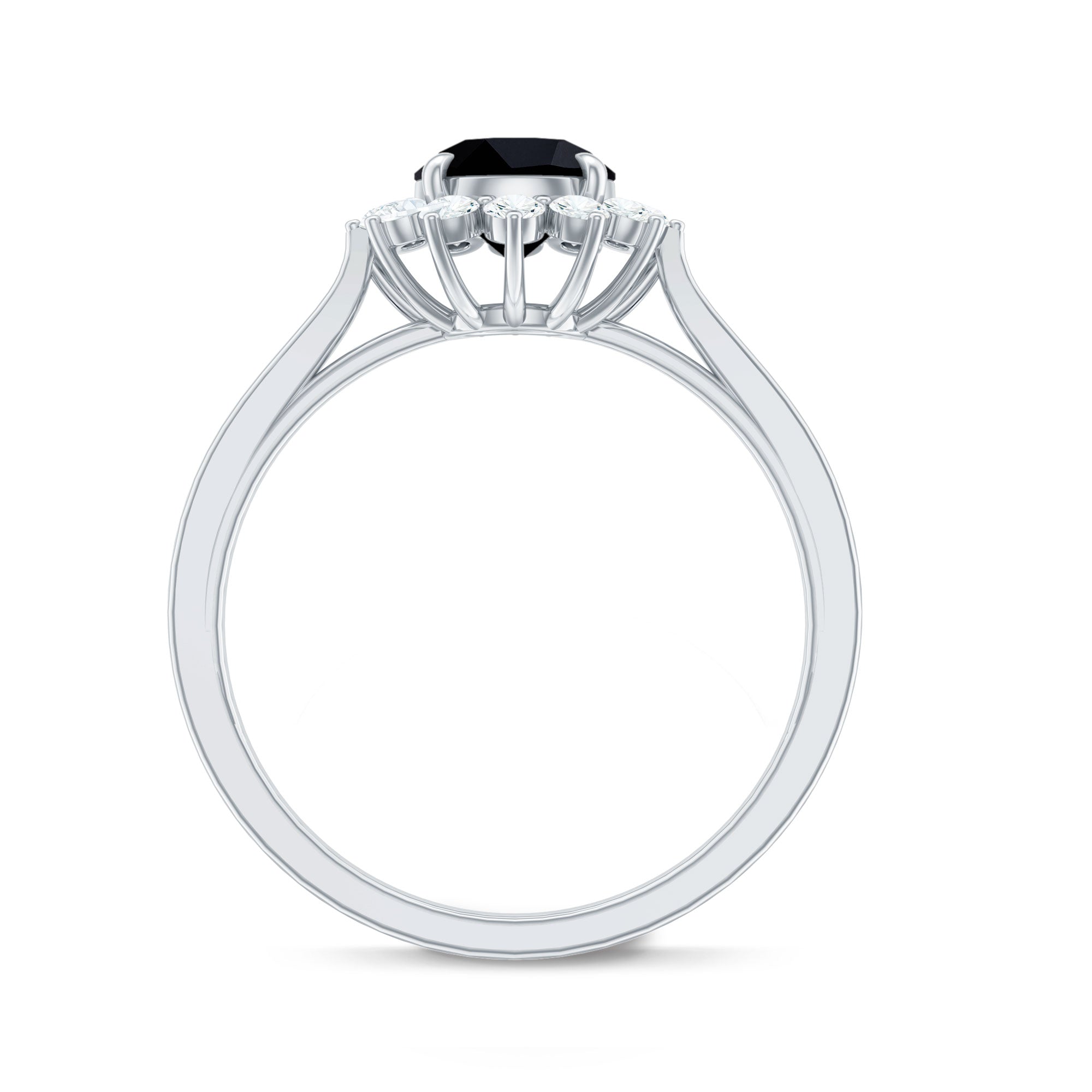 Rosec Jewels-Round Cut Black Onyx and Diamond Engagement Ring For Women