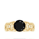 Vintage Inspired Black Onyx Filigree Engagement Ring AAA - Rosec Jewels