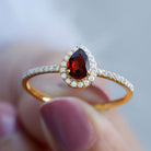 1.25 CT Pear Cut Garnet Solitaire Simple Engagement Ring with Diamond Accent Garnet - ( AAA ) - Quality - Rosec Jewels