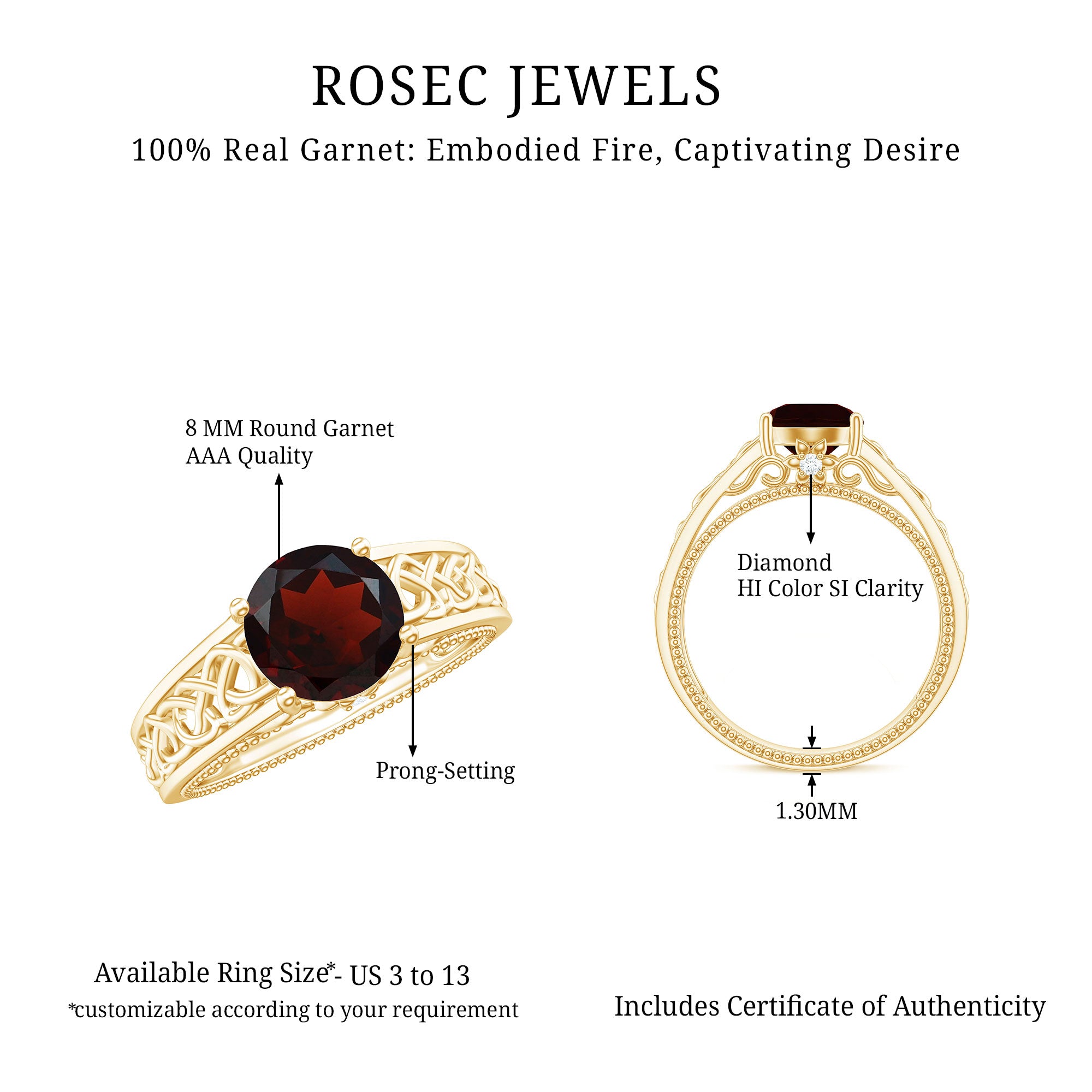 Vintage Style Garnet Diamond Engagement Ring with Celtic Knot AAA - Rosec Jewels