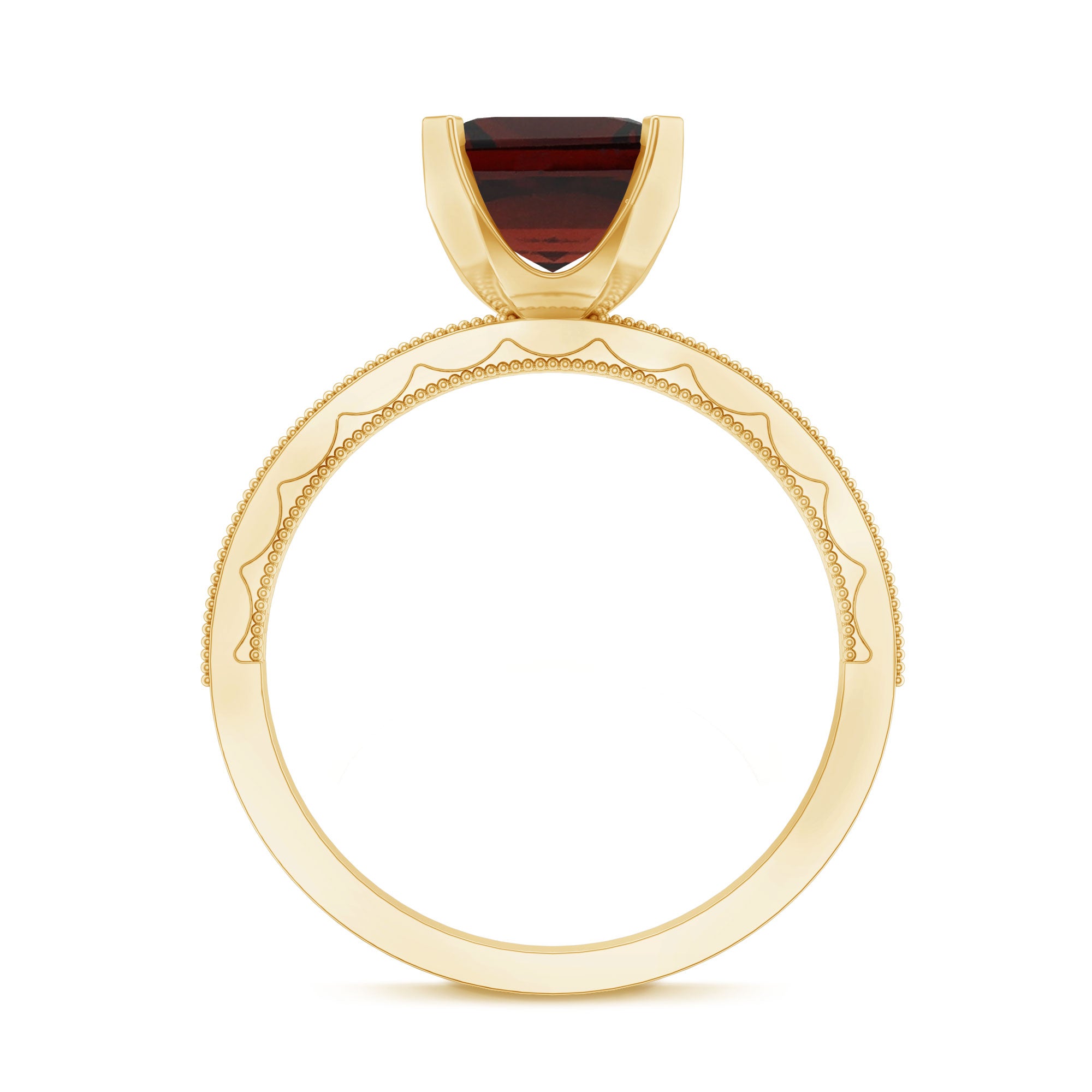 Natural 8mm Asscher Cut Garnet Engagement Ring with Diamond Side Stones AAA - Rosec Jewels