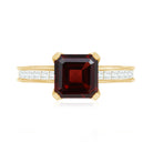 Natural 8mm Asscher Cut Garnet Engagement Ring with Diamond Side Stones AAA - Rosec Jewels