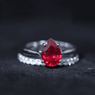 Pear Shape Created Ruby Solitaire Wedding Ring Set with Moissanite AAAA - Rosec Jewels