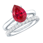 Pear Shape Created Ruby Solitaire Wedding Ring Set with Moissanite AAAA - Rosec Jewels