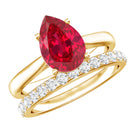 Pear Shape Created Ruby Solitaire Wedding Ring Set with Moissanite AAAA - Rosec Jewels