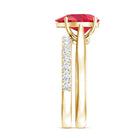 Pear Shape Created Ruby Solitaire Wedding Ring Set with Moissanite AAAA - Rosec Jewels