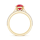 Pear Shape Created Ruby Solitaire Wedding Ring Set with Moissanite AAAA - Rosec Jewels