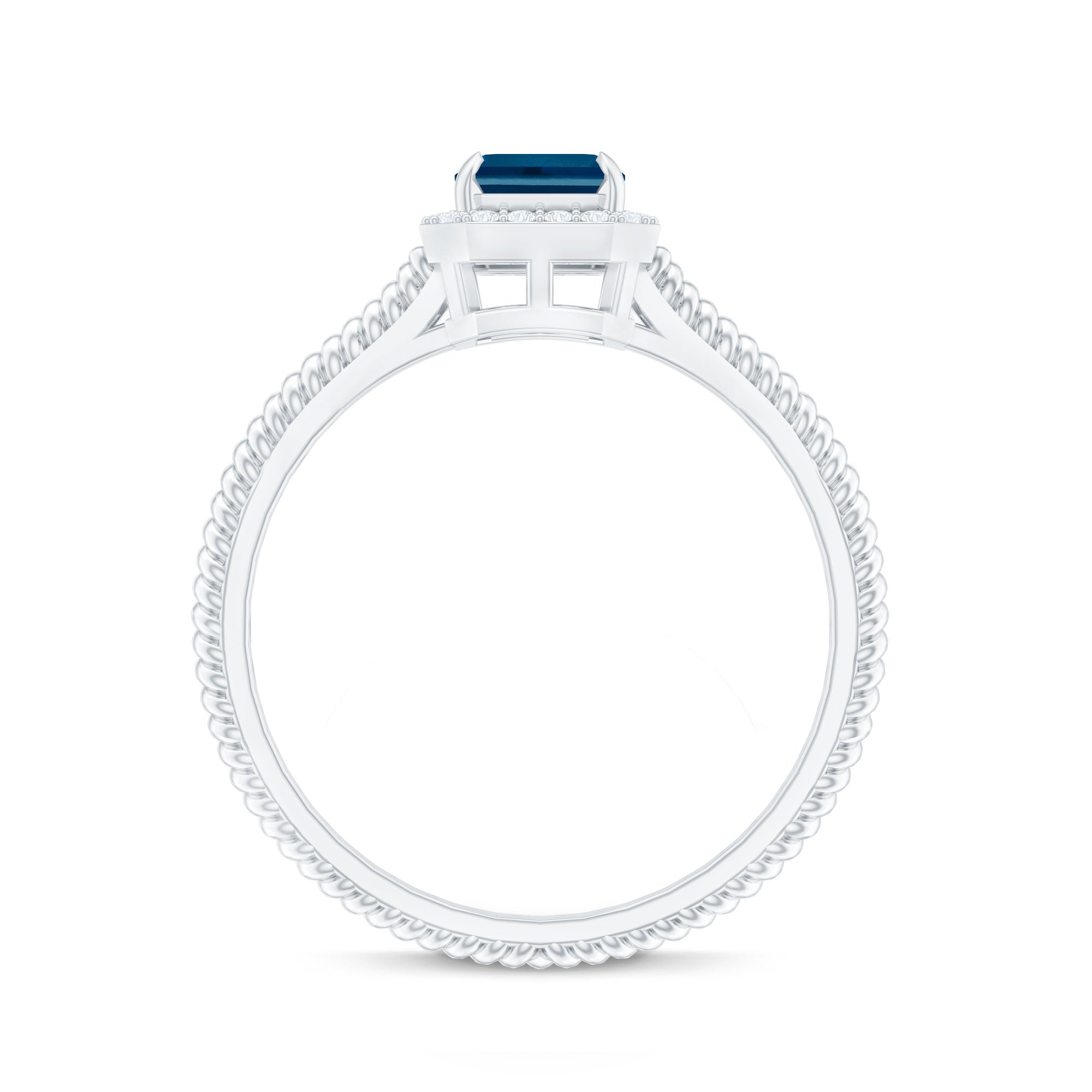 Rosec Jewels-Emerald Cut Blue Topaz Engagement Ring with Diamond Halo