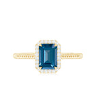 Rosec Jewels-Emerald Cut Blue Topaz Engagement Ring with Diamond Halo