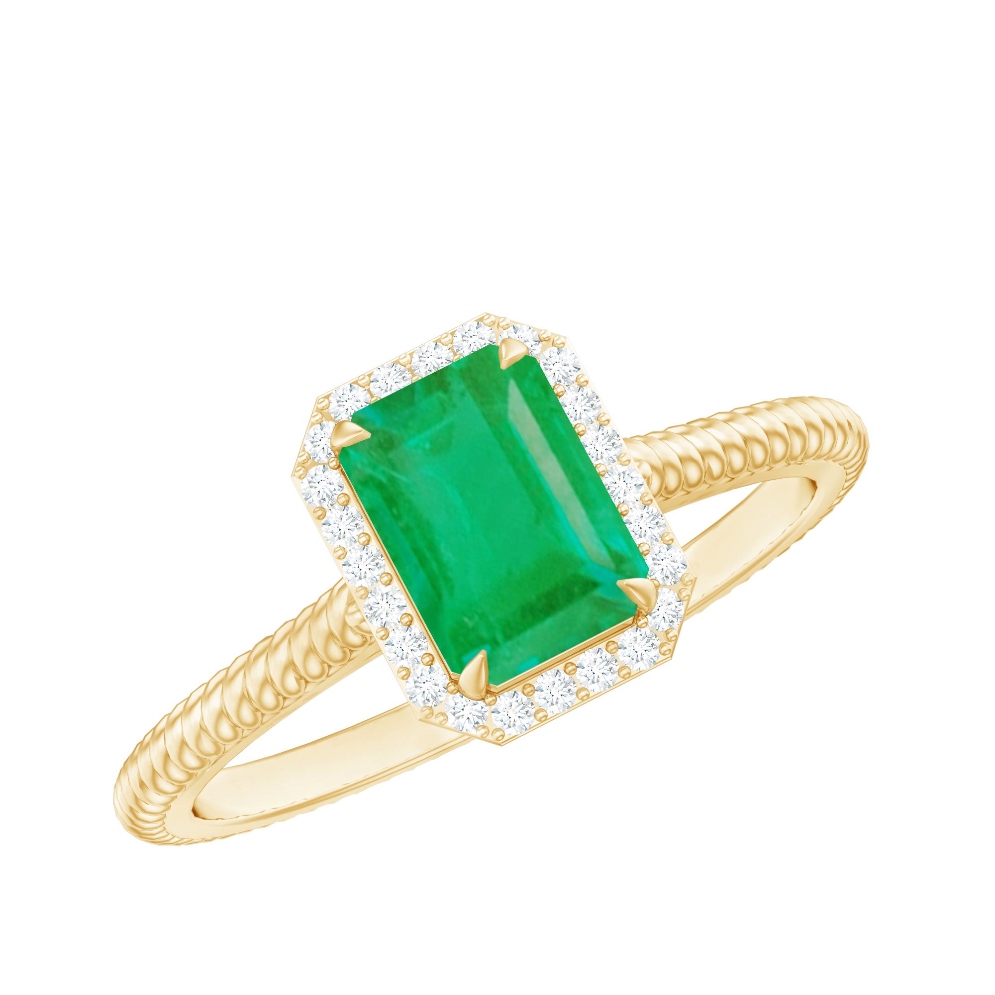 Natural 1.2 Carat Emerald Engagement Ring with Diamond Halo AAA - Rosec Jewels