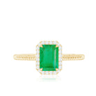 Natural 1.2 Carat Emerald Engagement Ring with Diamond Halo AAA - Rosec Jewels