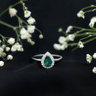 Real Emerald Teardrop Engagement Ring with Diamond Halo AAA - Rosec Jewels