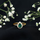 Real Emerald Teardrop Engagement Ring with Diamond Halo AAA - Rosec Jewels