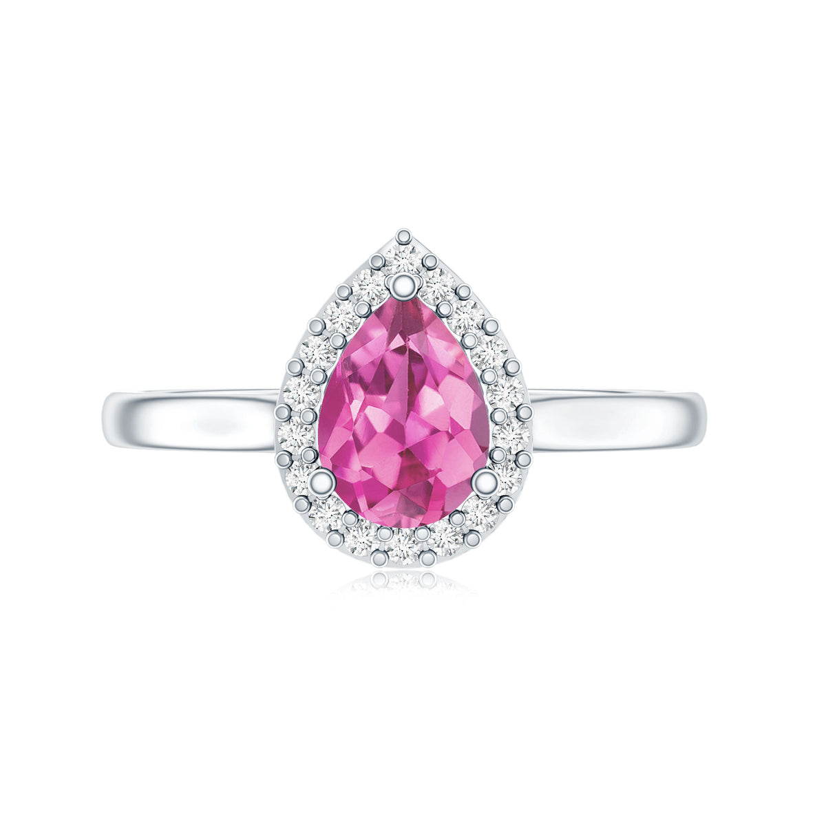 1.6 Carat Pear Shape Pink Tourmaline Ring with Diamond Halo AAA - Rosec Jewels