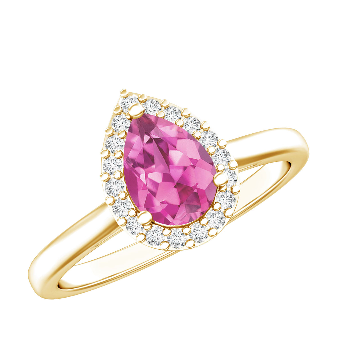 1.6 Carat Pear Shape Pink Tourmaline Ring with Diamond Halo AAA - Rosec Jewels