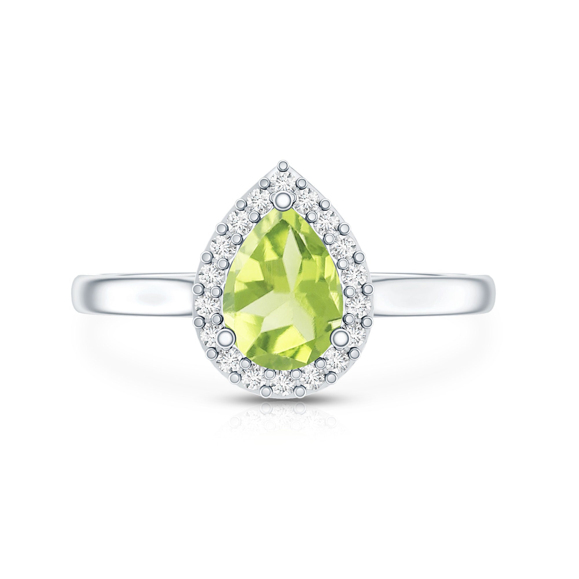 Real 1 Carat Peridot Teardrop Engagement Ring with Diamond Halo AAA - Rosec Jewels