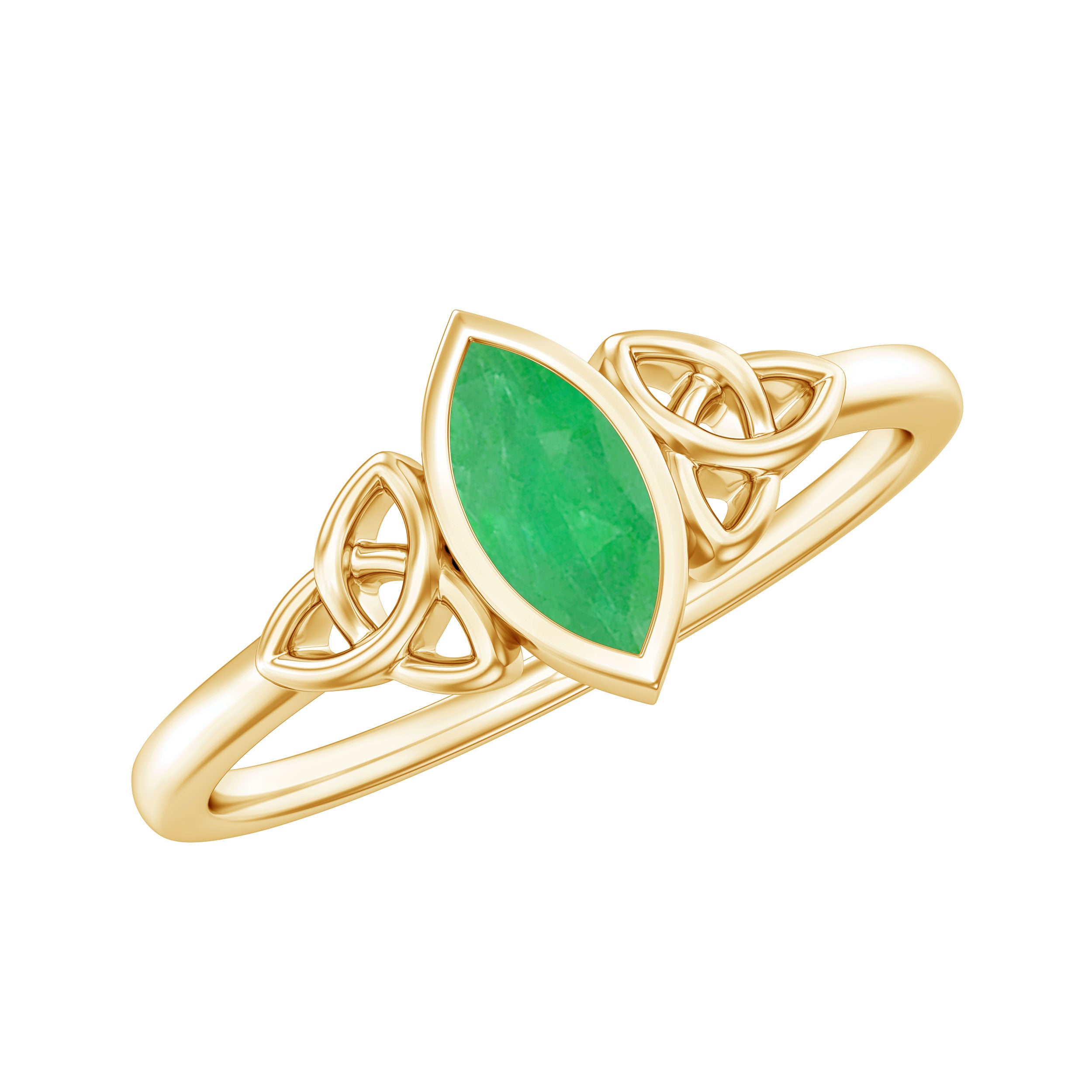 Marquise Cut Natural Emerald Celtic Engagement Ring in Bezel Setting AAA - Rosec Jewels