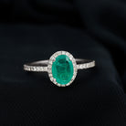 Genuine 6X8MM Oval Emerald Engagement Ring with Diamond Halo AAA - Rosec Jewels