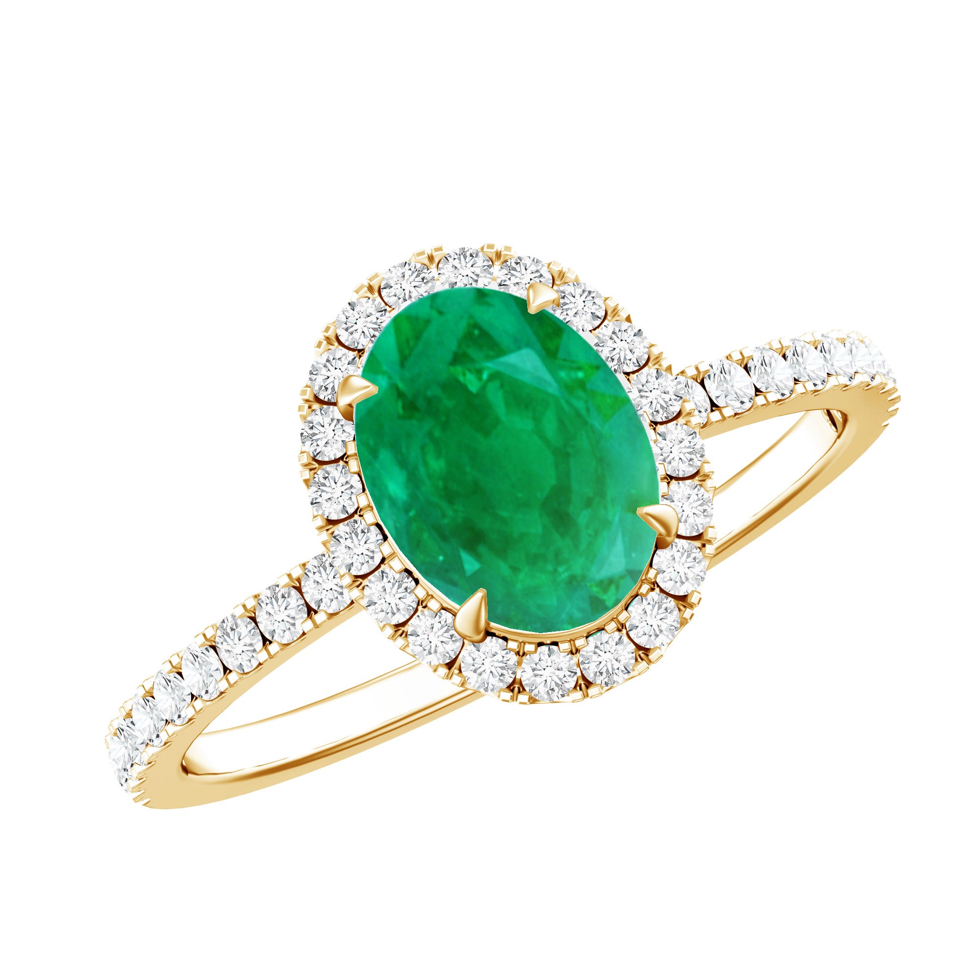 Genuine 6X8MM Oval Emerald Engagement Ring with Diamond Halo AAA - Rosec Jewels