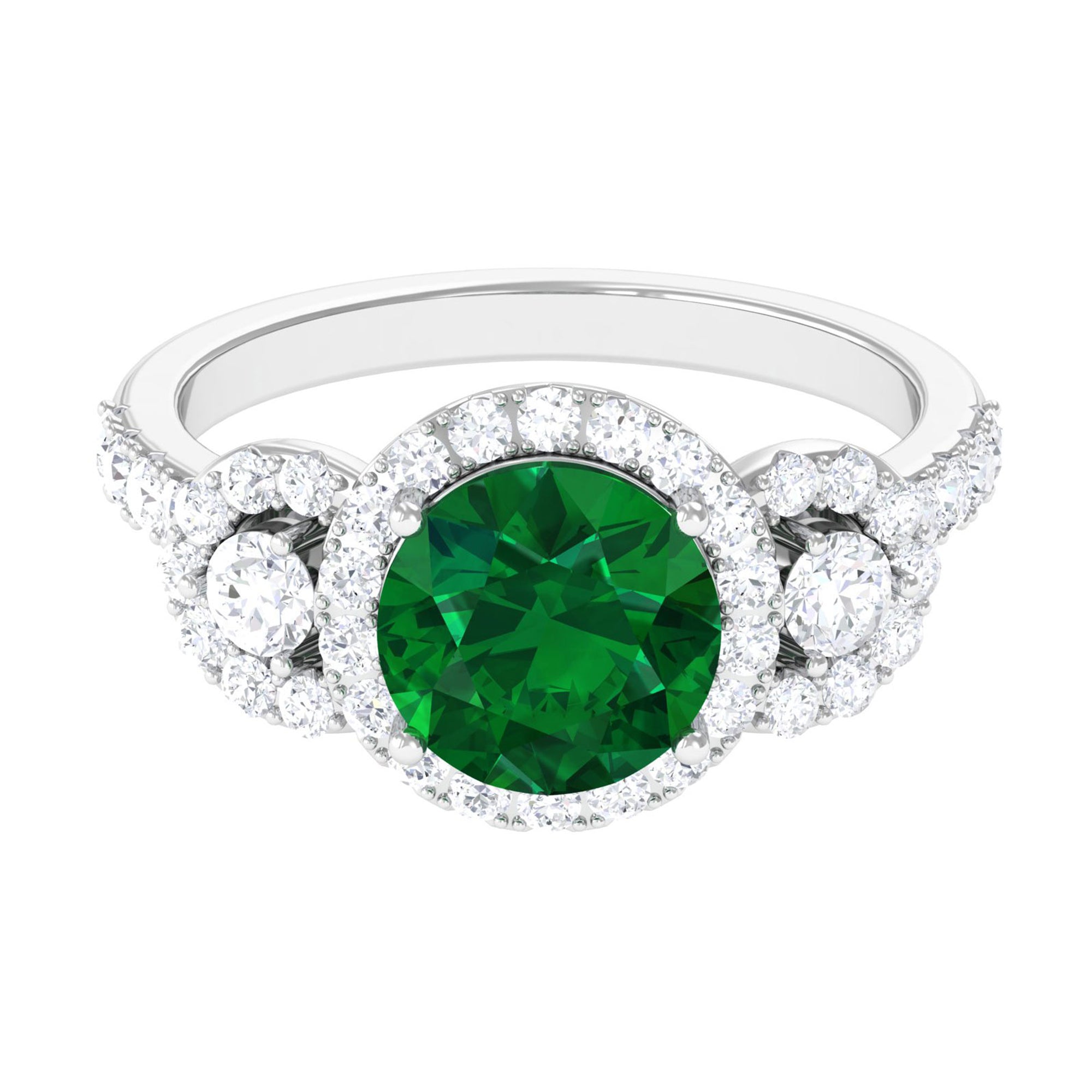 Vintage Style Lab Grown Emerald and Moissanite Engagement Ring Lab Created Emerald - ( AAAA ) - Quality - Rosec Jewels