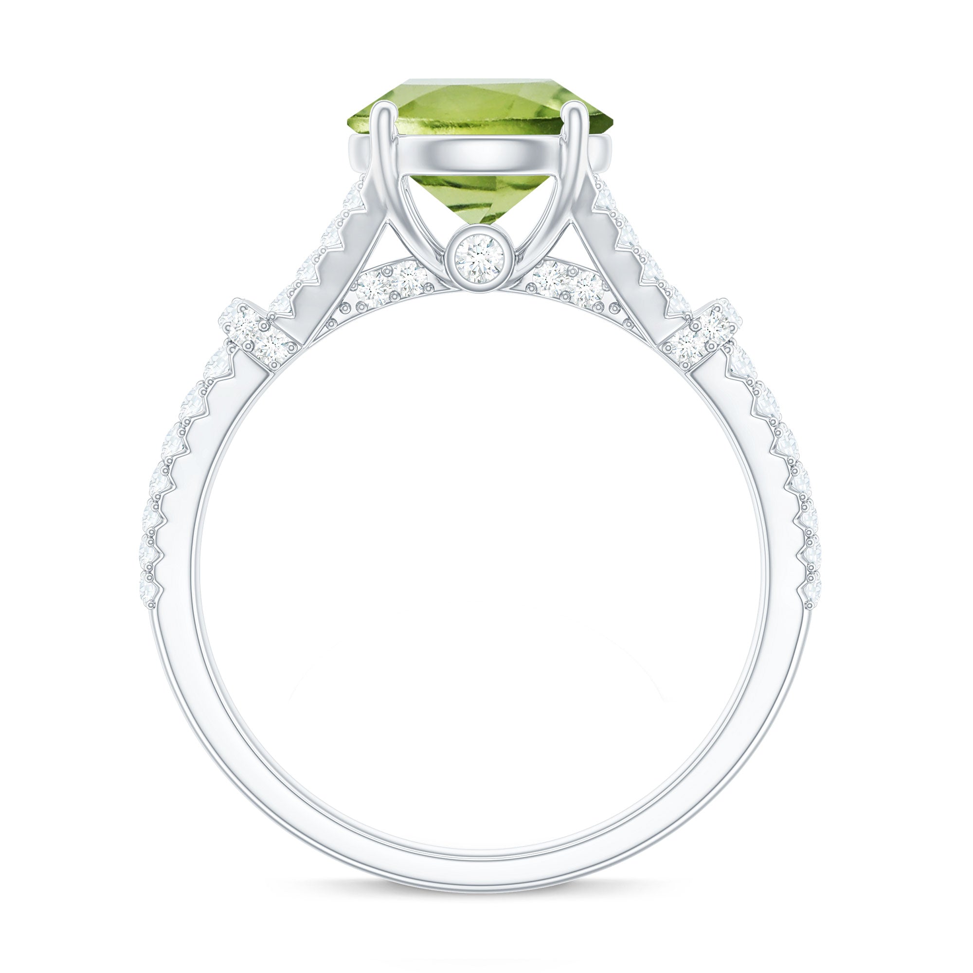 Peridot Solitaire Engagement Ring with Moissanite in Split Shank AAA - Rosec Jewels
