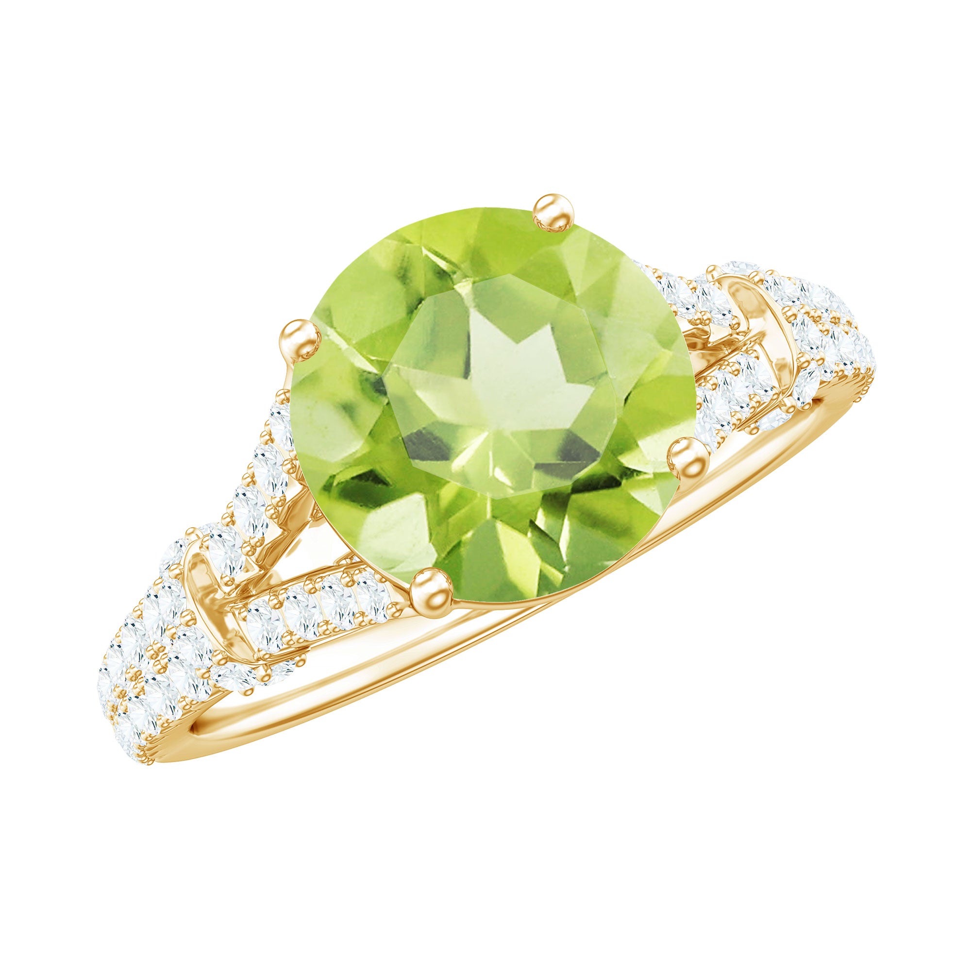 Peridot Solitaire Engagement Ring with Moissanite in Split Shank AAA - Rosec Jewels