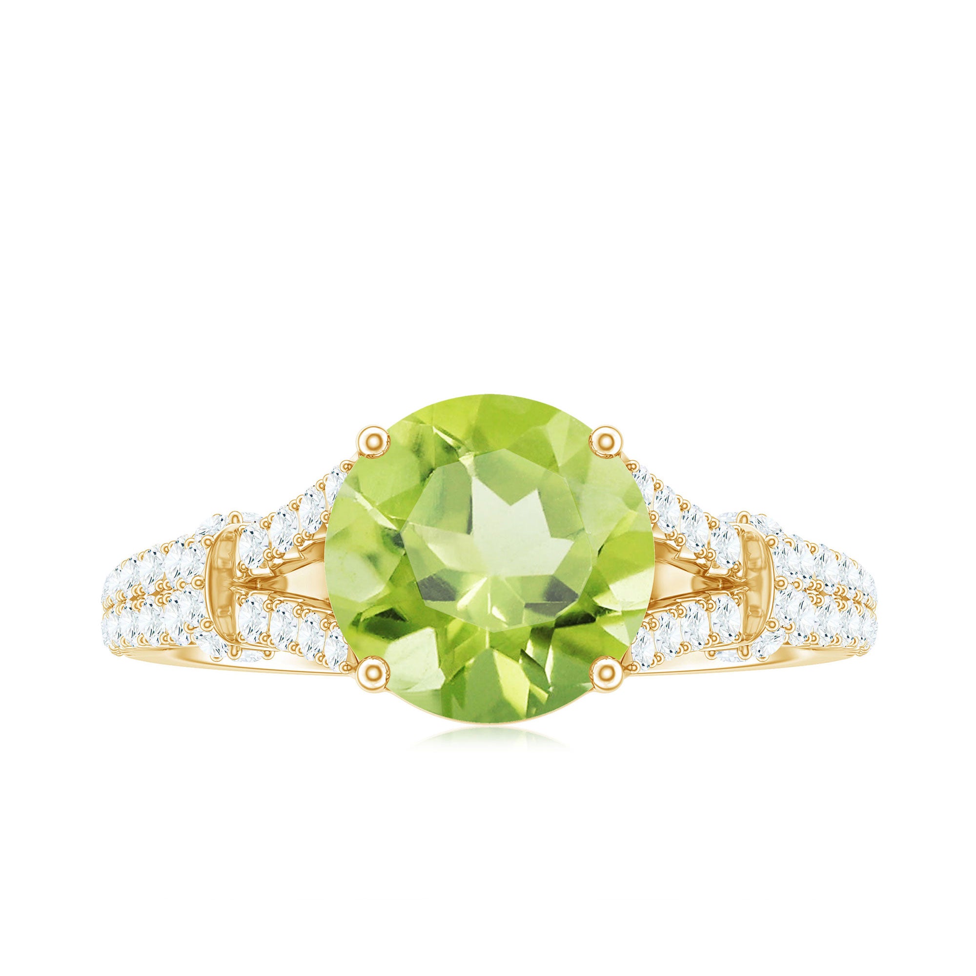 Peridot Solitaire Engagement Ring with Moissanite in Split Shank AAA - Rosec Jewels