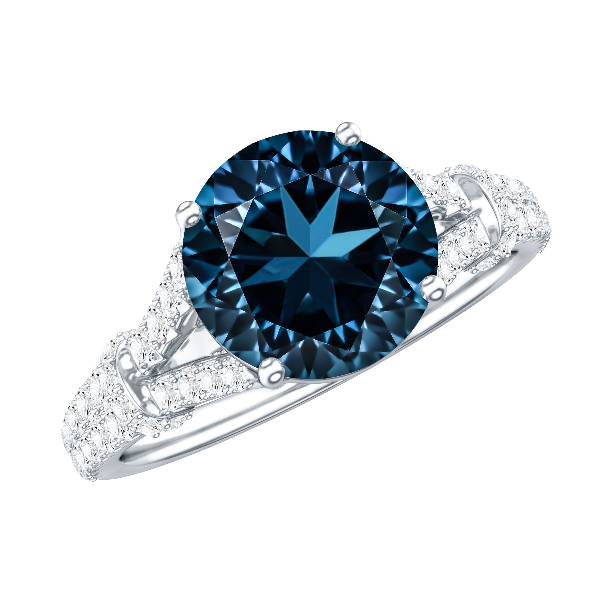 Natural London Blue Topaz Split Shank Engagement Ring AAA - Rosec Jewels
