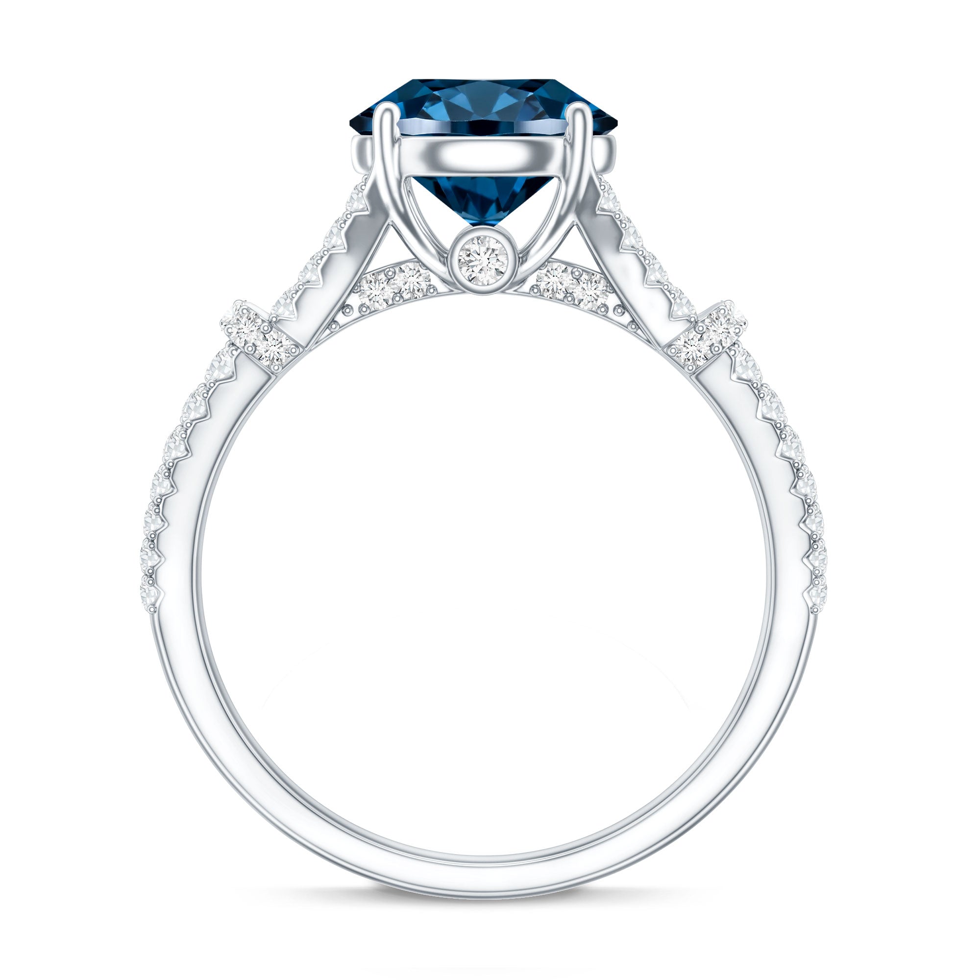 Natural London Blue Topaz Split Shank Engagement Ring AAA - Rosec Jewels