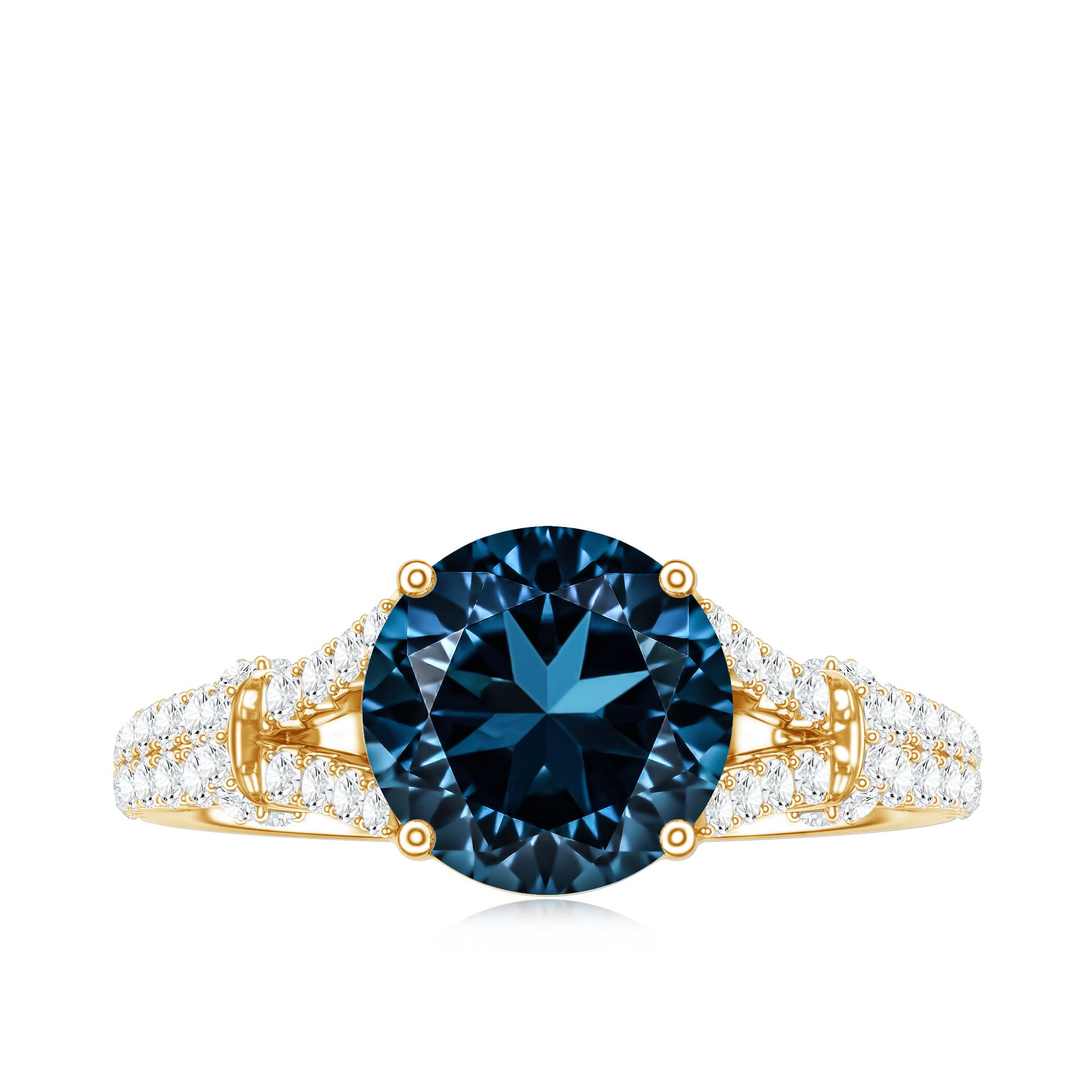 Natural London Blue Topaz Split Shank Engagement Ring AAA - Rosec Jewels