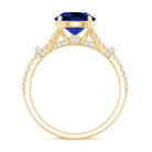 Certified 2.7 Carat Lab Grown Blue Sapphire Engagement Ring with Diamond Split Shank AAAA - Rosec Jewels