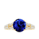 Certified 2.7 Carat Lab Grown Blue Sapphire Engagement Ring with Diamond Split Shank AAAA - Rosec Jewels